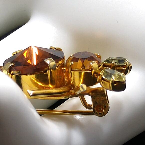 Vintage Austria Crystal Mouse Brooch, 1 Inch Figural Topaz & Citrine Rhinestones - Picture 8 of 10